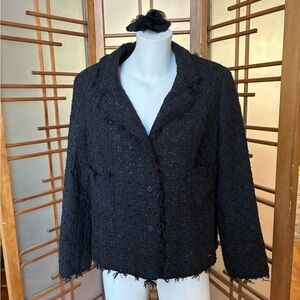 Vintage Chanel Black Woven  Jacket with Camilla Brooch